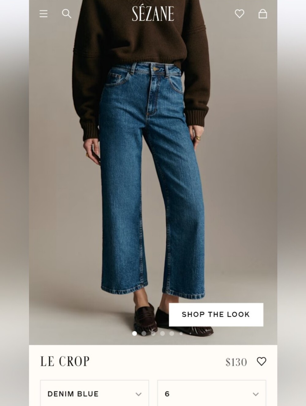 Sezane Le Crop Wide Leg Jeans Denim Blue